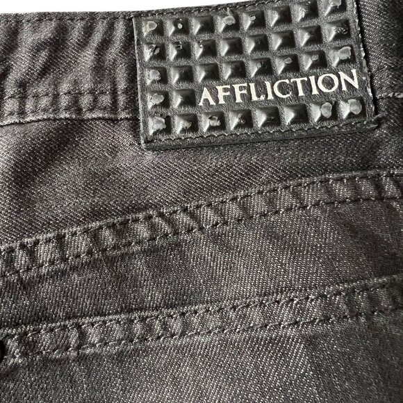 Affliction Black Jeans Blake Relaxed Straight Denim Mens 32x32 Studded Label - Picture 7 of 16